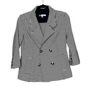 CAbi Womens S Navy Blue White Striped Knit Nautical Jacket Blazer Style 823